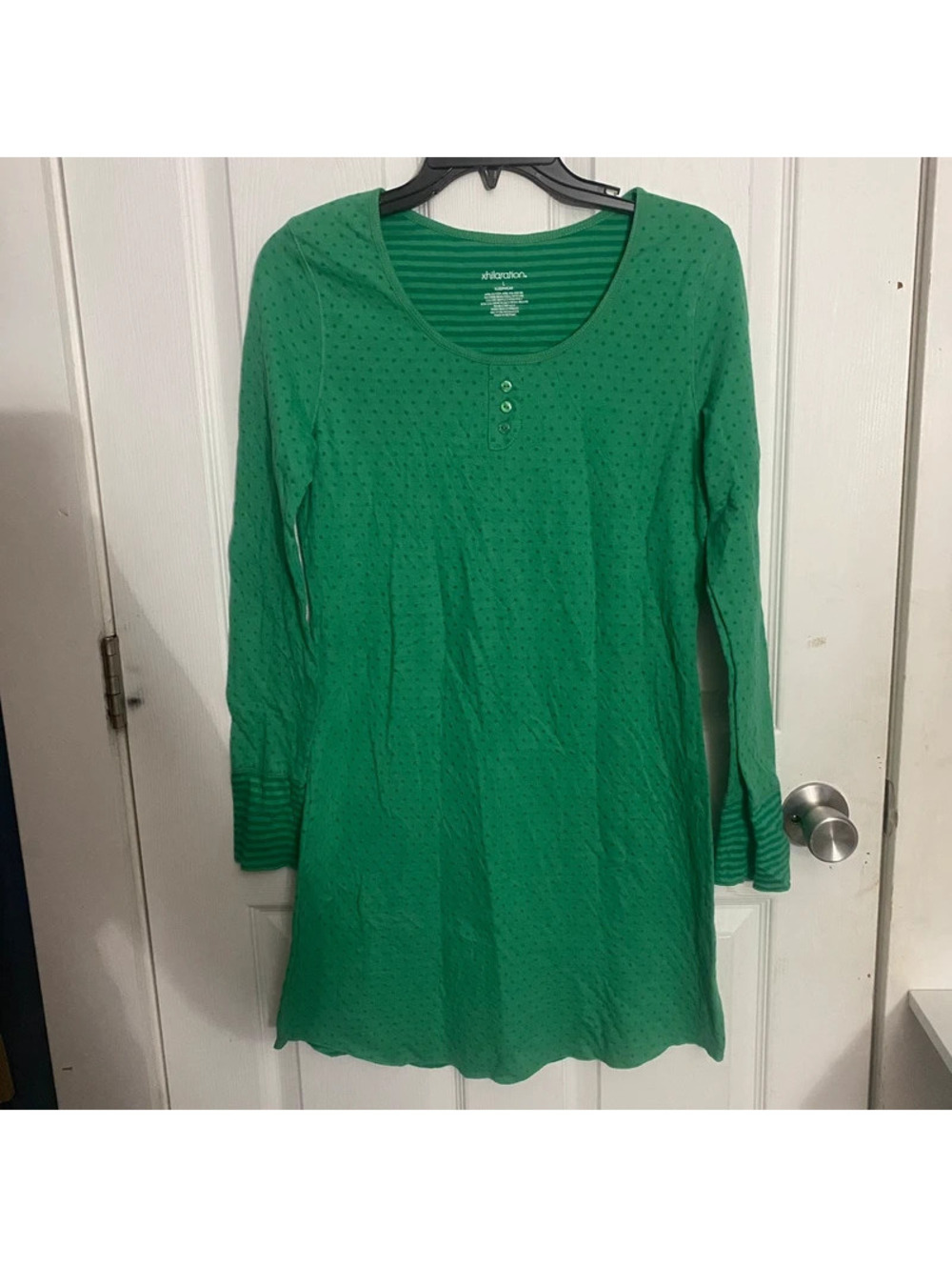 Xhilaration Green Polka Dot Long Sleeve Sleep Shirt Dress Size L